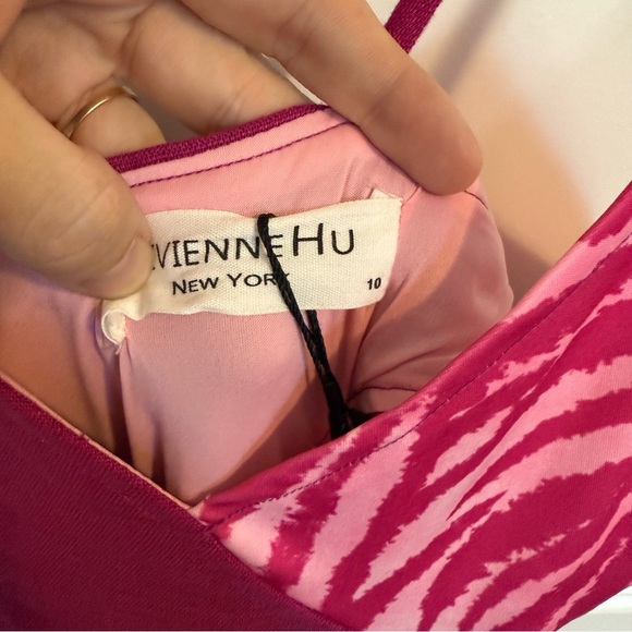 Vivienne Hu Pink ZebraMidi Cocktail Dress Women’s Size 10 Y2K Hoco Asymmetrical - Picture 7 of 9